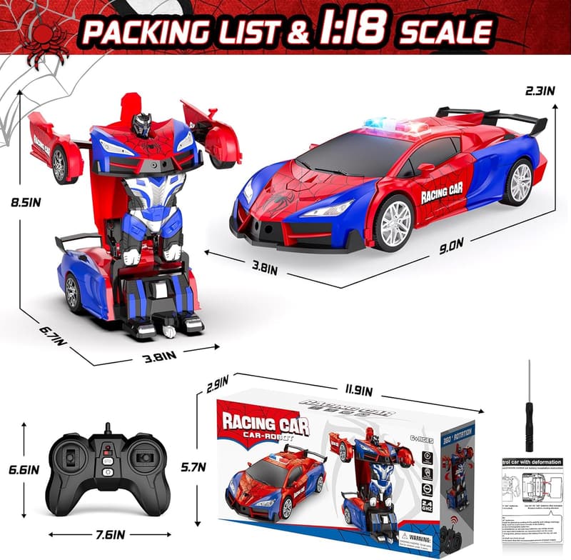 Transforming RC Car for Kids Ages 8-12, 1:18 Scale Robot Car