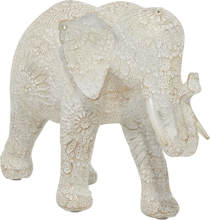 White Polystone Elephant Decorative Sculpture for Home Décor