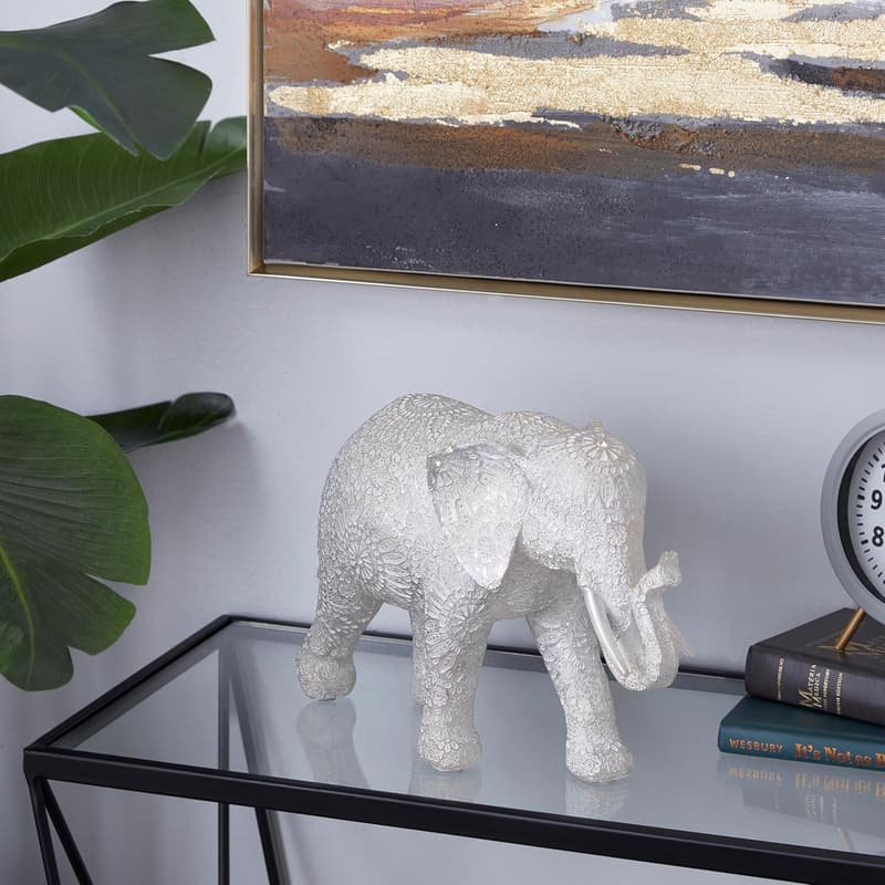 White Polystone Elephant Decorative Sculpture for Home Décor