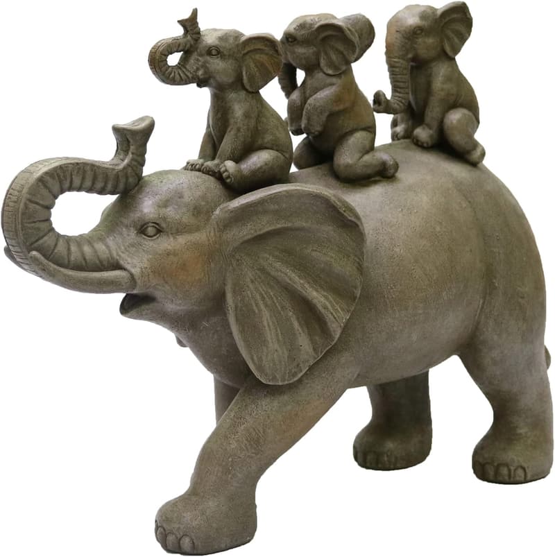 Gray Resin Elephant Family Statue - 8