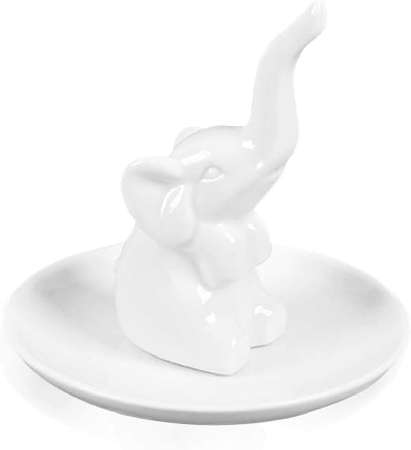 Handmade White Elephant Ring Holder Jewelry Tray