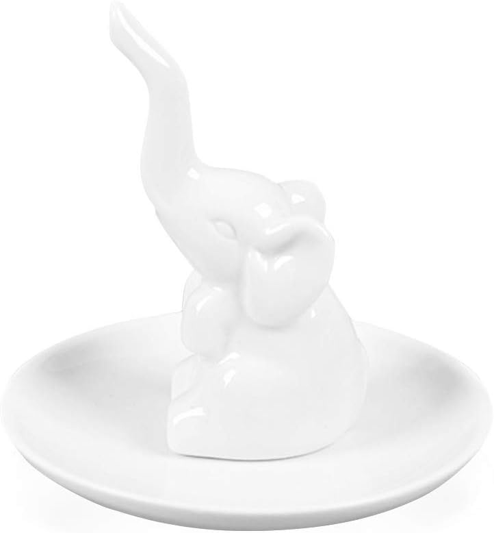 Handmade White Elephant Ring Holder Jewelry Tray