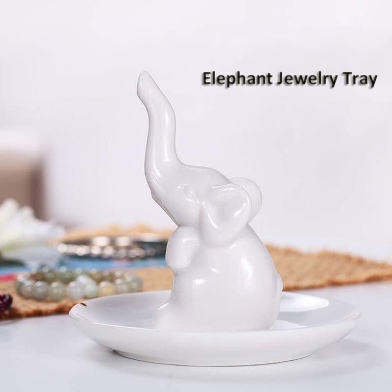 Handmade White Elephant Ring Holder Jewelry Tray