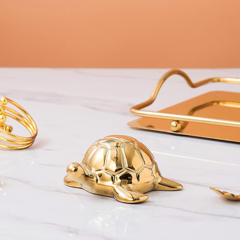 Ceramic Gold Turtle Statue for Home Decor