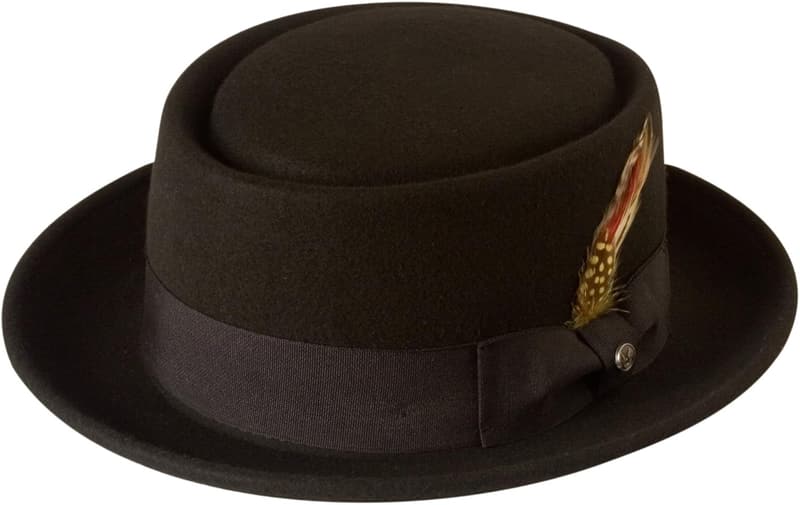 100% Wool Felt Black Wide Brim Pork Pie Hat