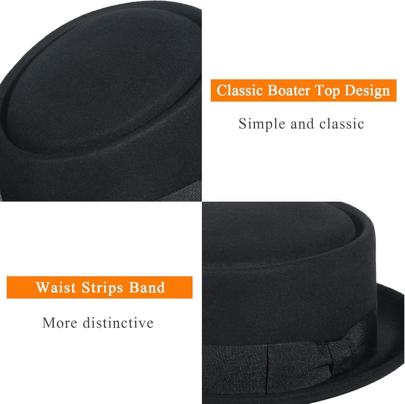 100% Wool Pork Pie Hat for Men and Women