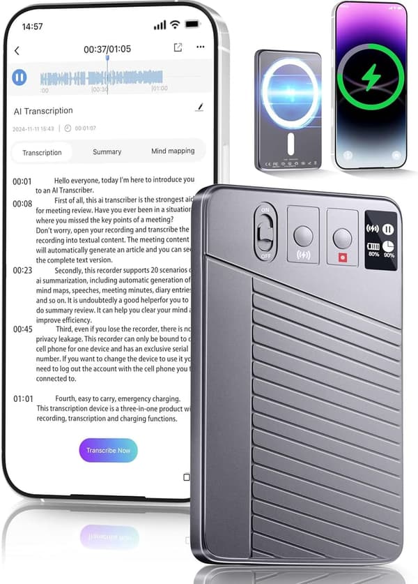 AI Voice Recorder with Transcription & 64GB Storage