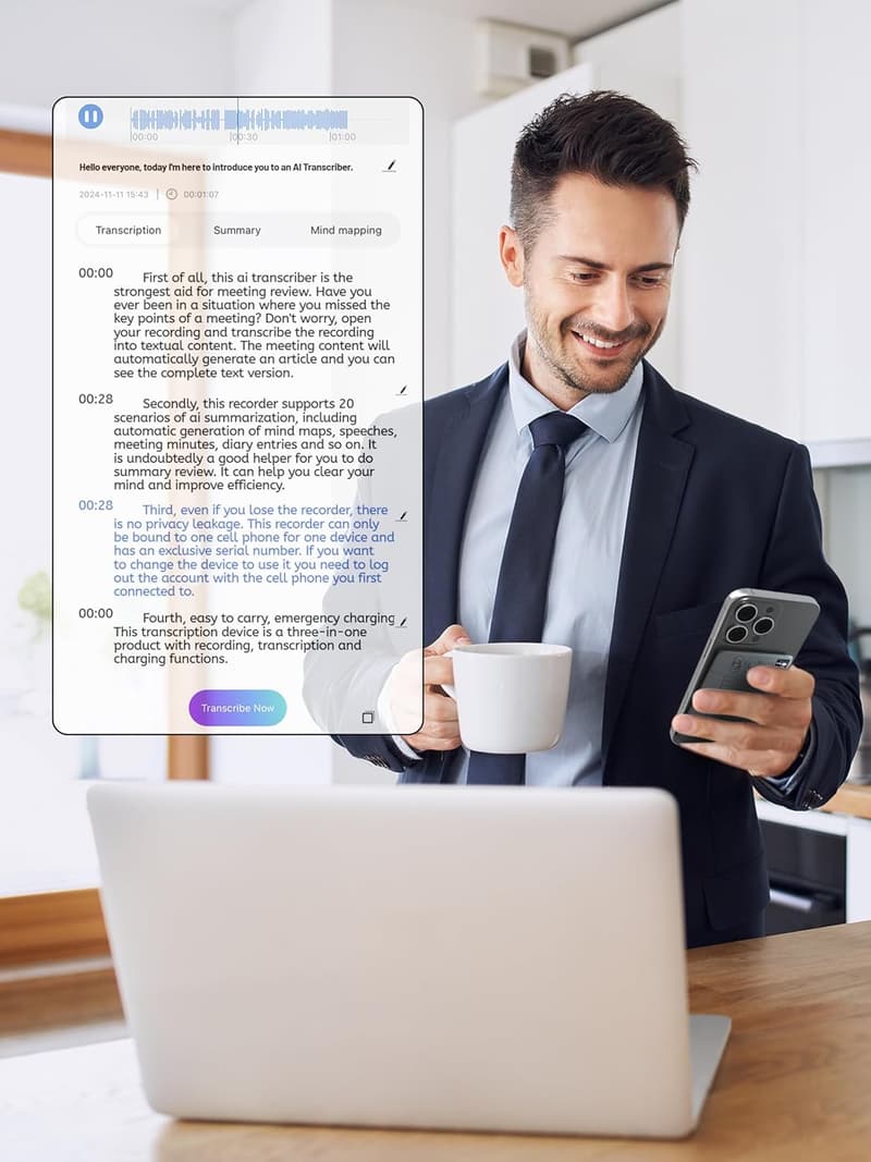 AI Voice Recorder with Transcription & 64GB Storage