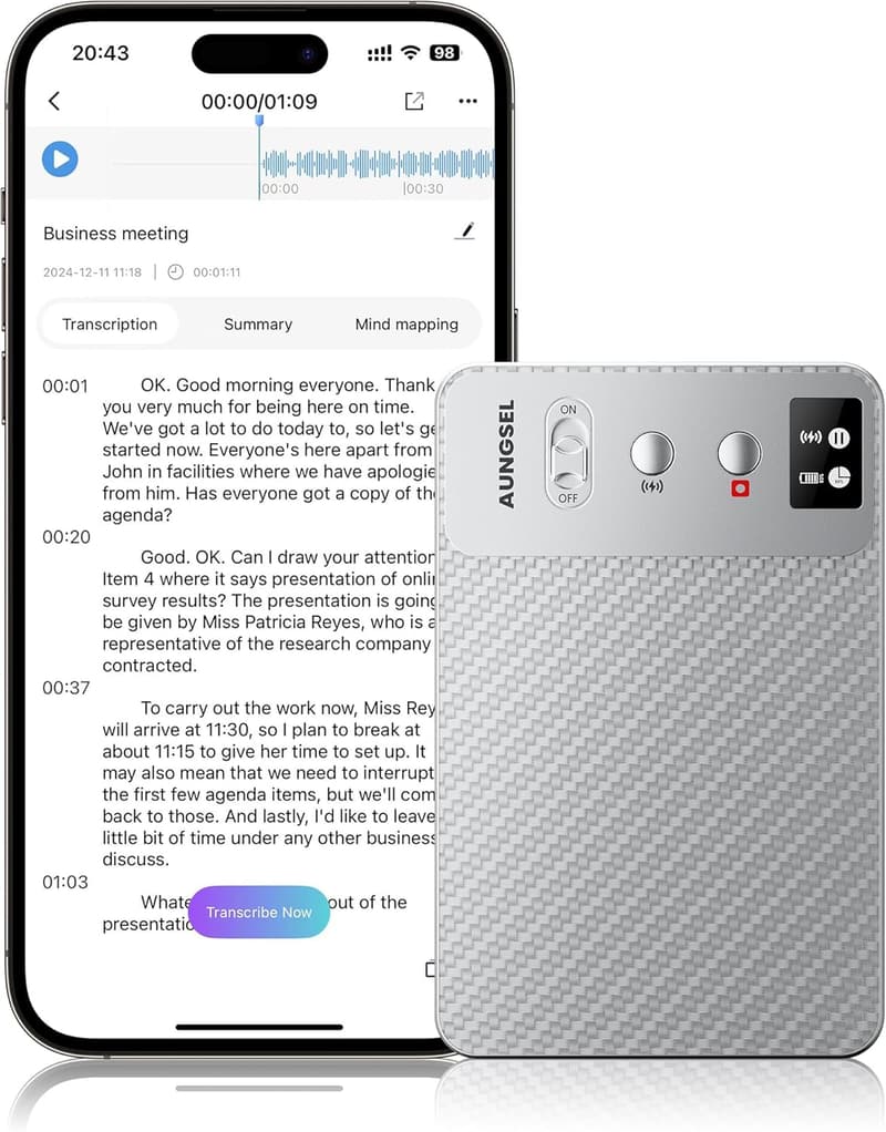 Wireless AI Voice Recorder with 64GB Memory for Meetings & Lectures