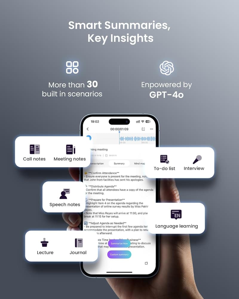 Wireless AI Voice Recorder with 64GB Memory for Meetings & Lectures