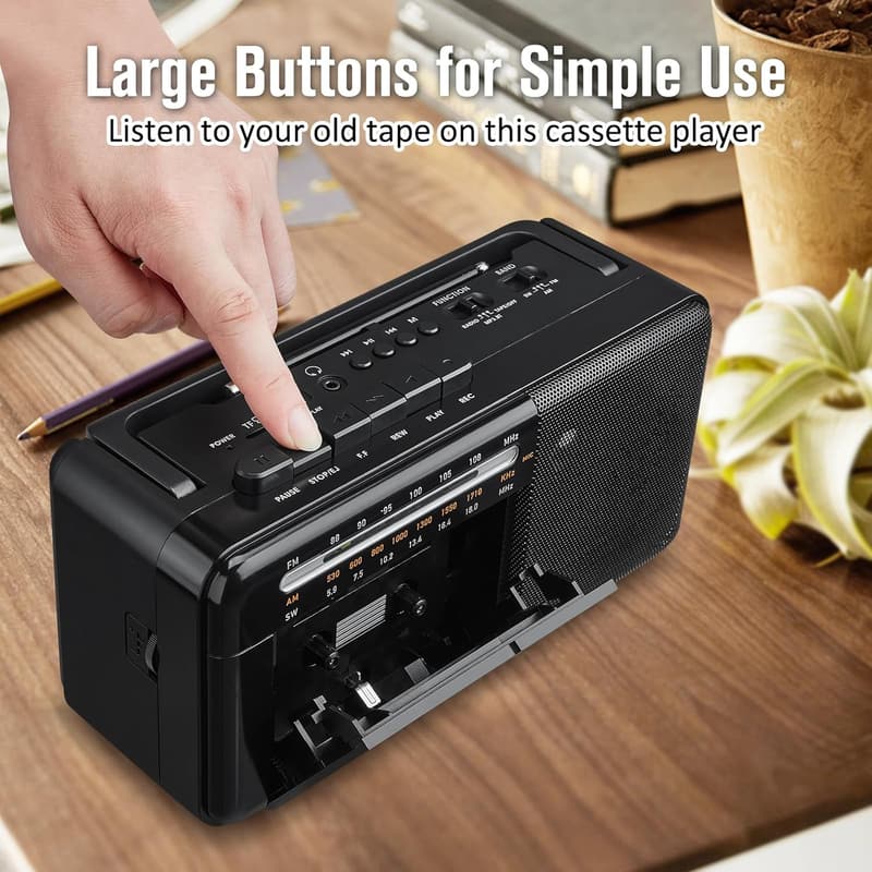 Bluetooth Cassette Tape Player Boombox with AM/FM Radio