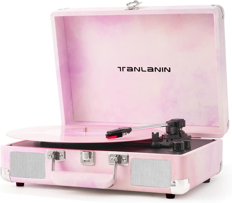 Vintage 3-Speed Bluetooth Record Player with Treble Control - Pink