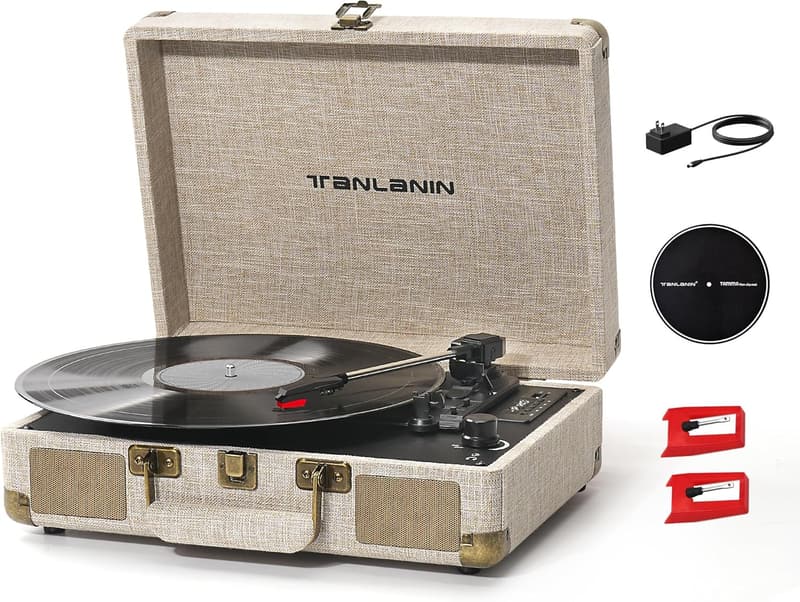 Vintage Portable Record Player with Bluetooth & USB Recording