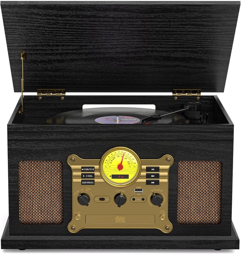 Vintage 10-in-1 Bluetooth Record Player & Multimedia Center