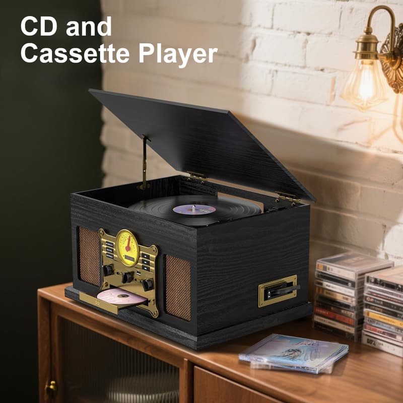 Vintage 10-in-1 Bluetooth Record Player & Multimedia Center