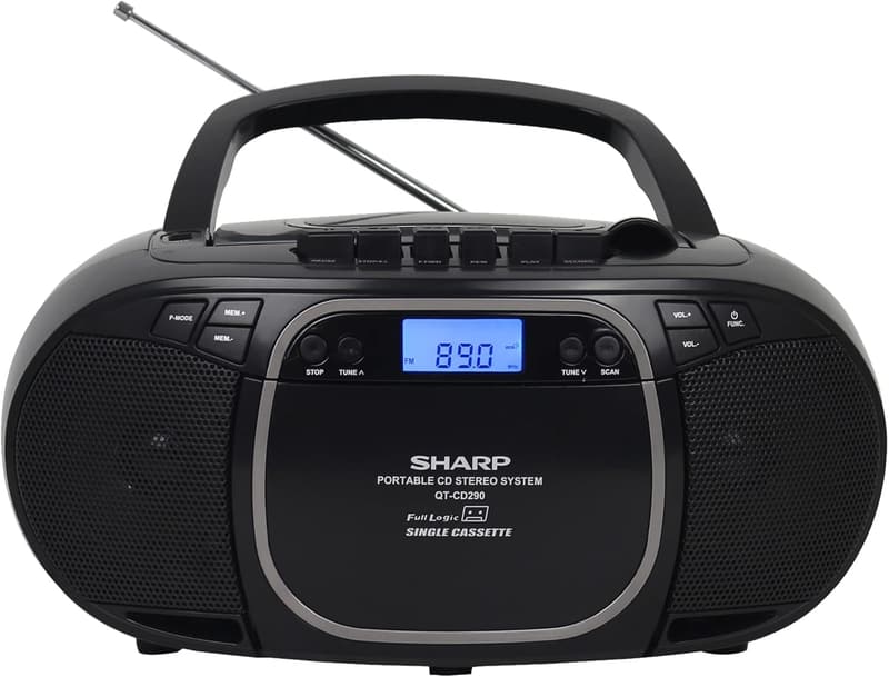 Portable Black Boombox with AM/FM Stereo and Aux Input