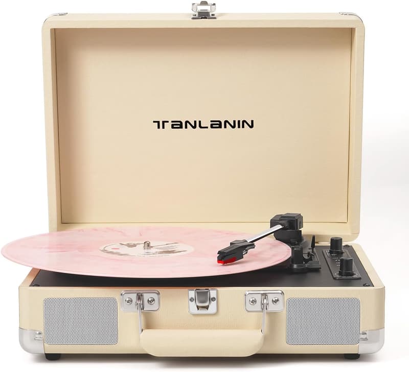 Vintage Portable Vinyl Record Player with Bluetooth & USB Recording