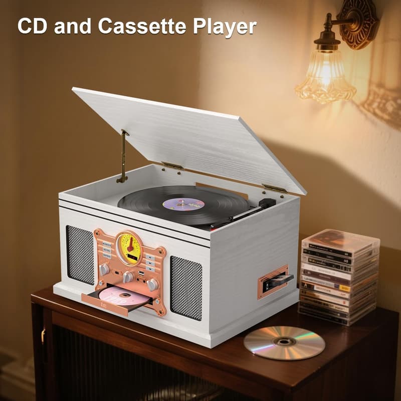 Vintage 10-in-1 Bluetooth Record Player & Multimedia Center