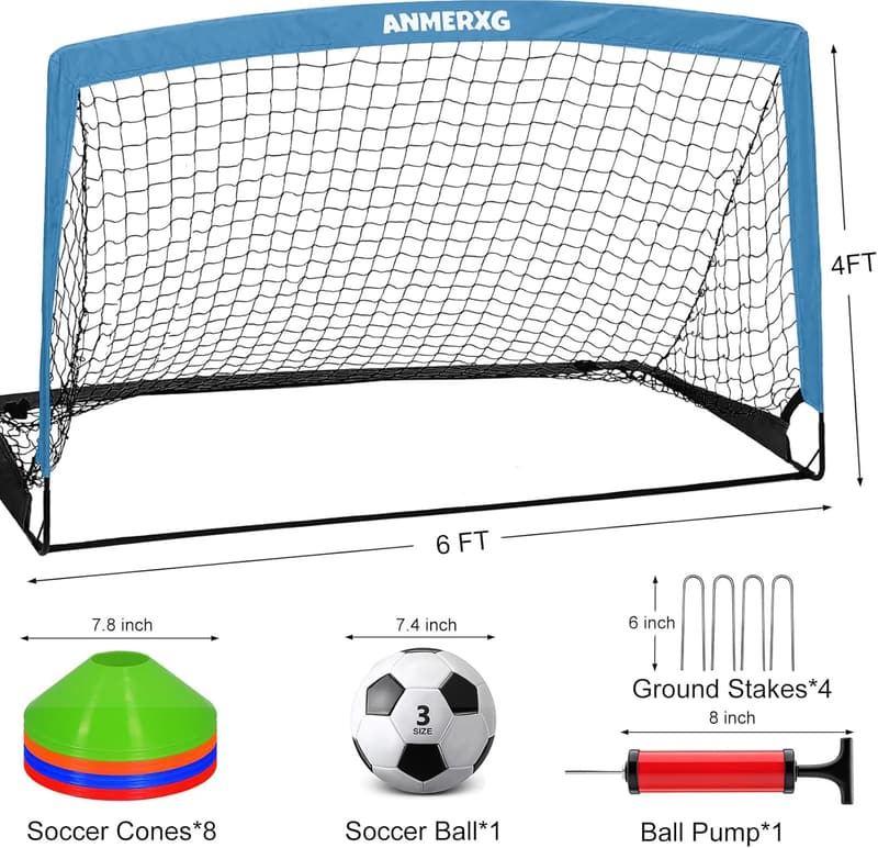 Portable Kids Soccer Goal Set with Pump & Cones - Outdoor Sports