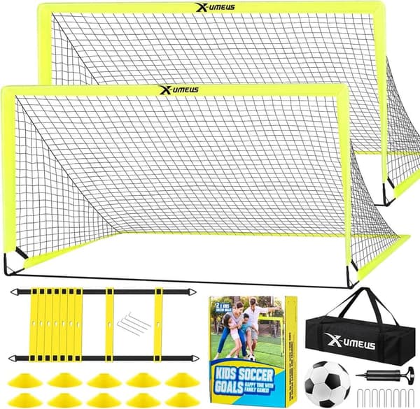 Portable Kids Soccer Goals Set, 6x4 ft with Ball & Cones