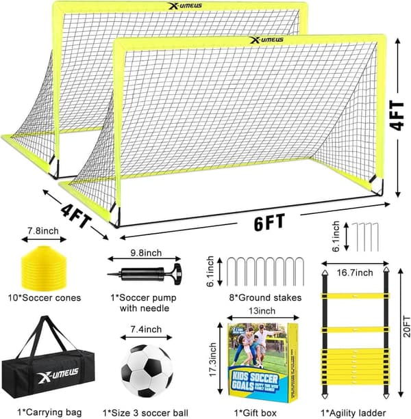 Portable Kids Soccer Goals Set, 6x4 ft with Ball & Cones