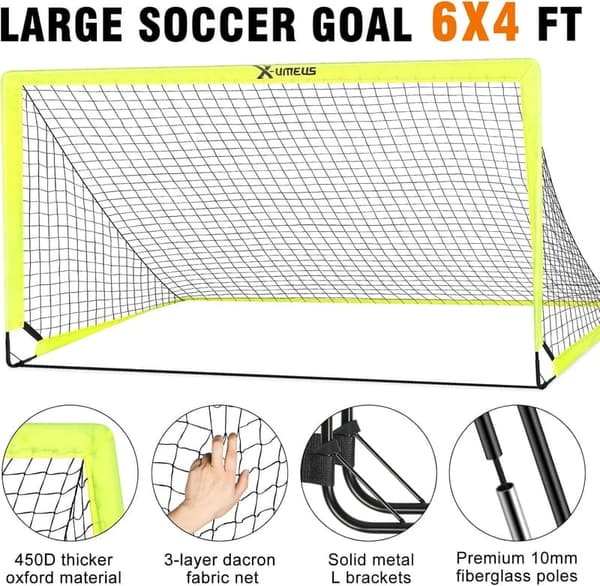 Portable Kids Soccer Goals Set, 6x4 ft with Ball & Cones