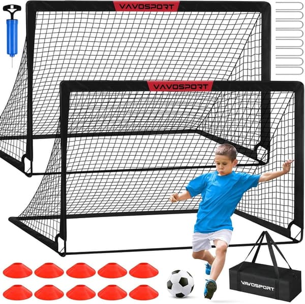 Kids Soccer Goal Set - 6x4 ft Portable Goals with Net, Ball & Cones