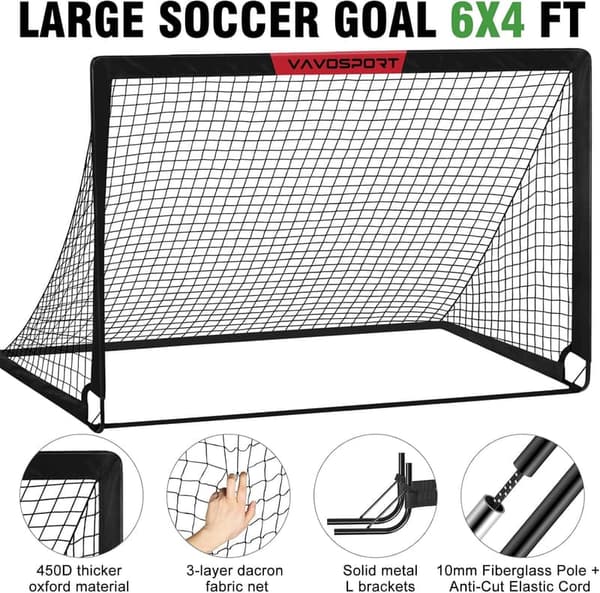 Kids Soccer Goal Set - 6x4 ft Portable Goals with Net, Ball & Cones
