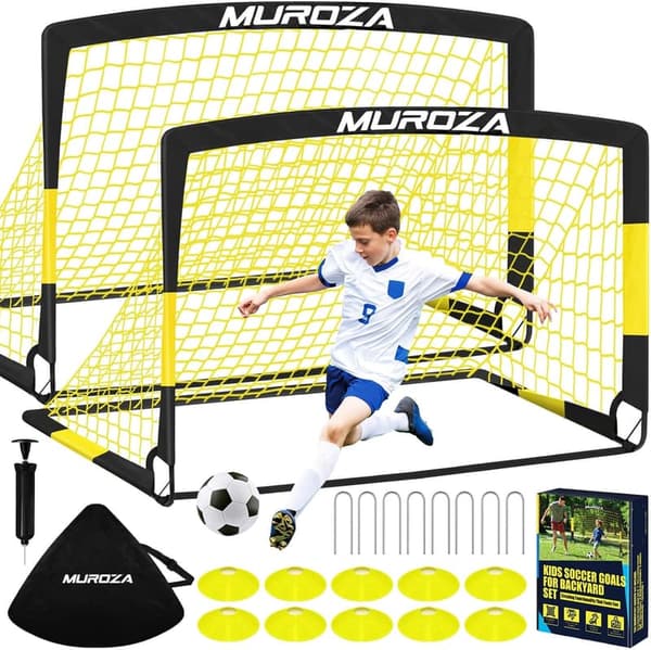 Portable Backyard Soccer Goals Set for Kids - 2 Pop-Up Nets with Ball & Cones