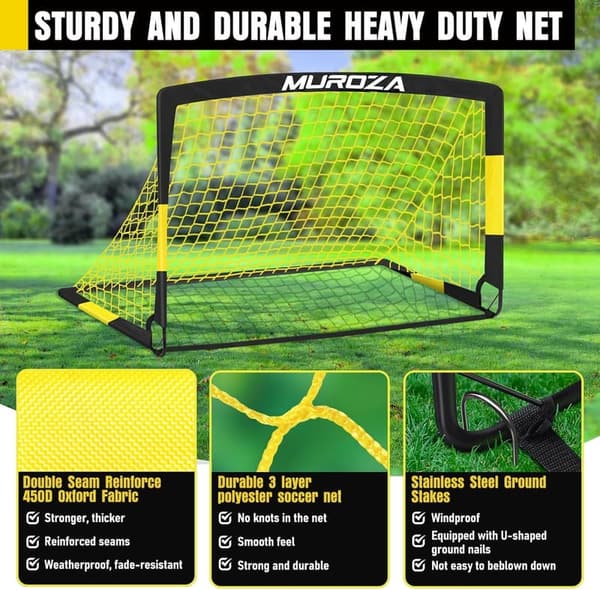 Portable Backyard Soccer Goals Set for Kids - 2 Pop-Up Nets with Ball & Cones