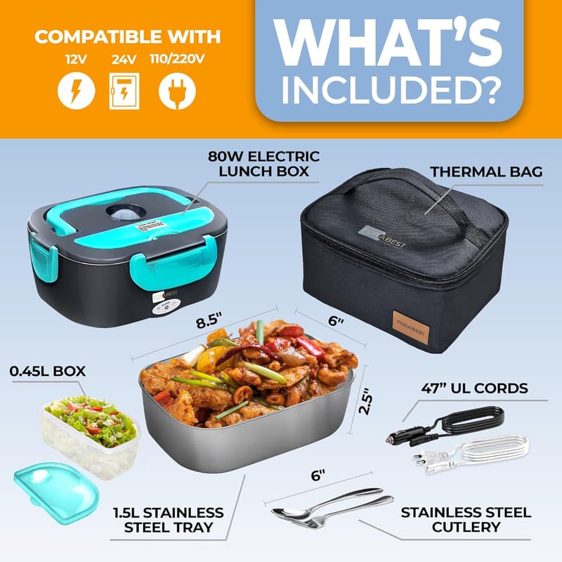 Portable Electric Lunch Box – 1.5L Stainless Steel Food Warmer