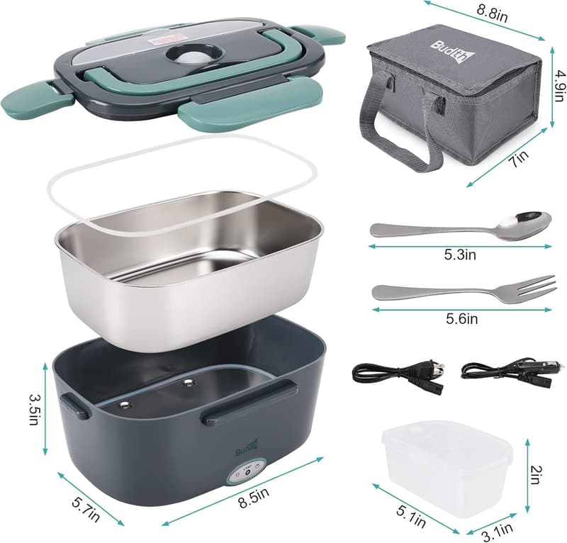 Portable Electric Lunch Box - Stainless Steel Food Warmer for Car & Office