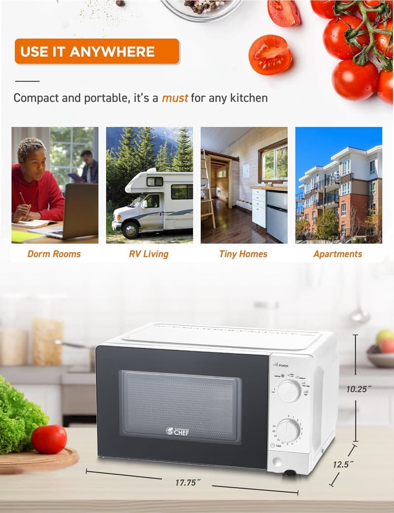 Commercial Chef 0.6 Cu Ft White Microwave with 6 Power Levels