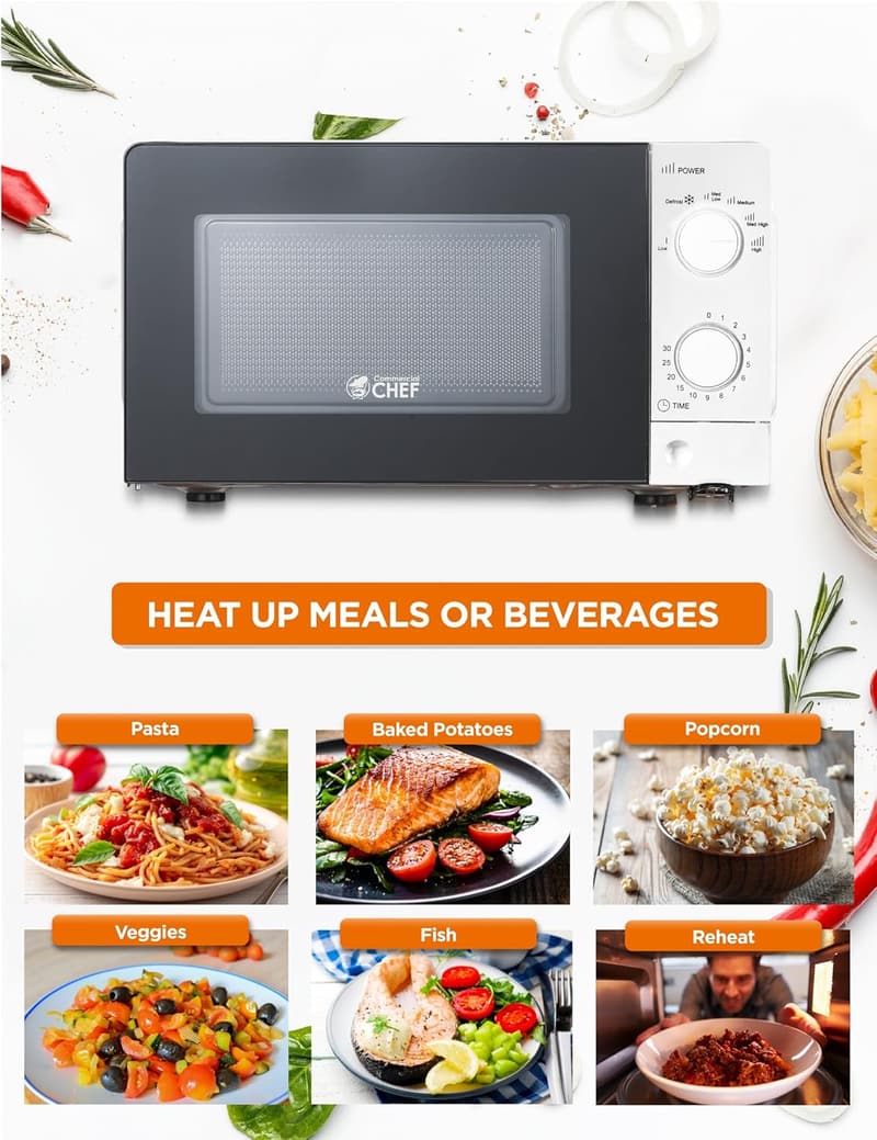Commercial Chef 0.6 Cu Ft White Microwave with 6 Power Levels
