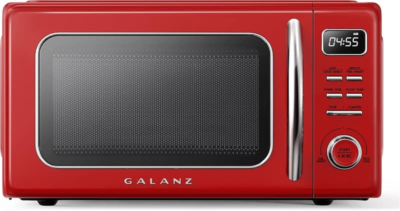 Retro 1.1 Cu Ft Microwave Oven with Auto Cook & Easy Clean - Red