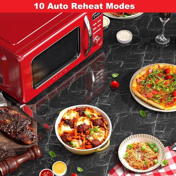 Retro 1.1 Cu Ft Microwave Oven with Auto Cook & Easy Clean - Red