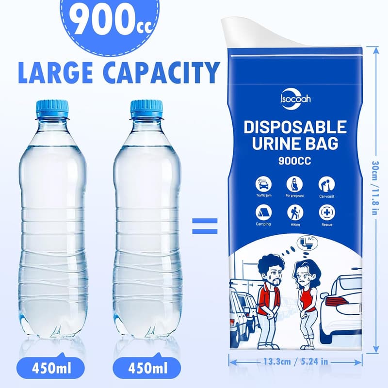 Emergency Portable Urinal Bags, 900ML - 24 Pieces