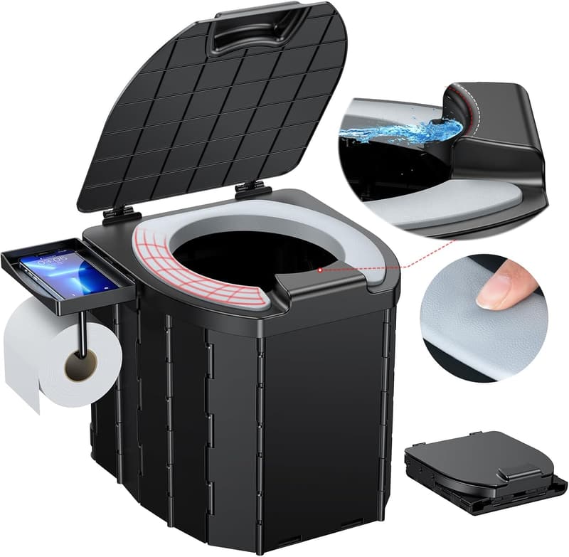 Portable Camping Toilet with Soft Seat & Splash Guard