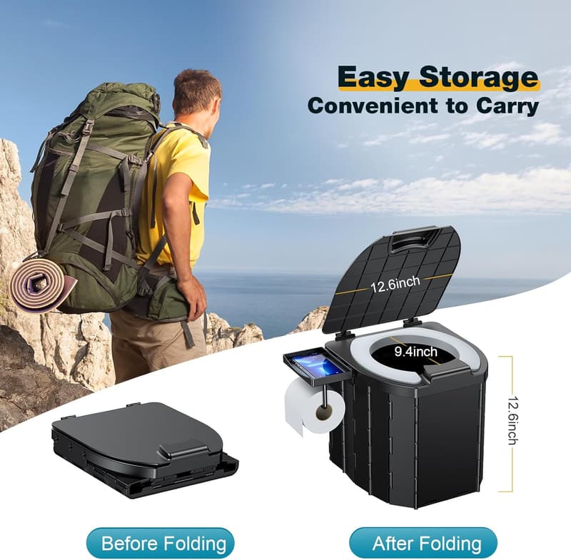 Portable Camping Toilet with Soft Seat & Splash Guard
