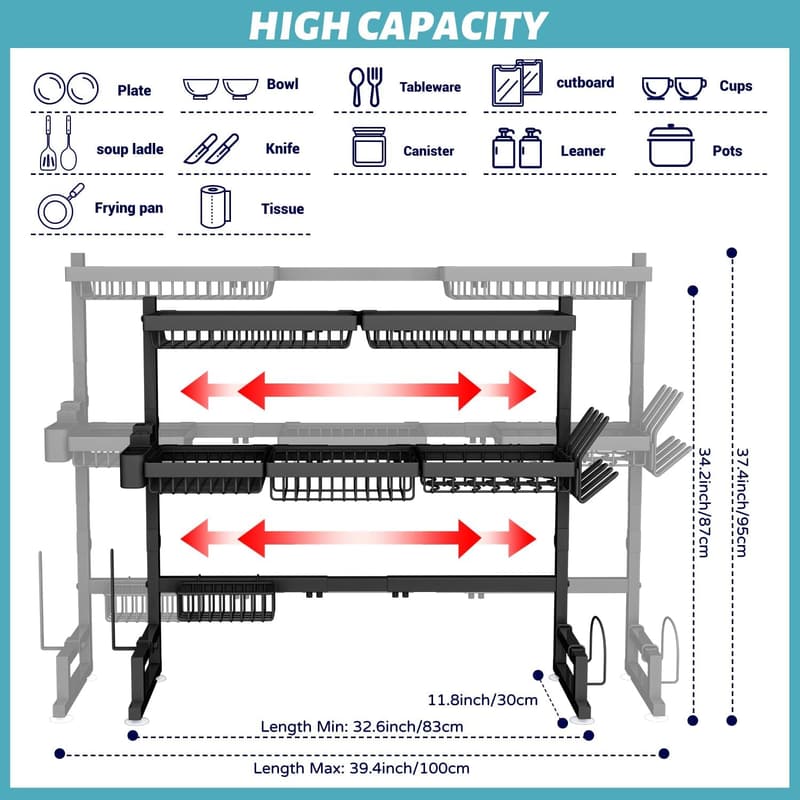 Expandable 2-Tier Over-Sink Dish Drying Rack