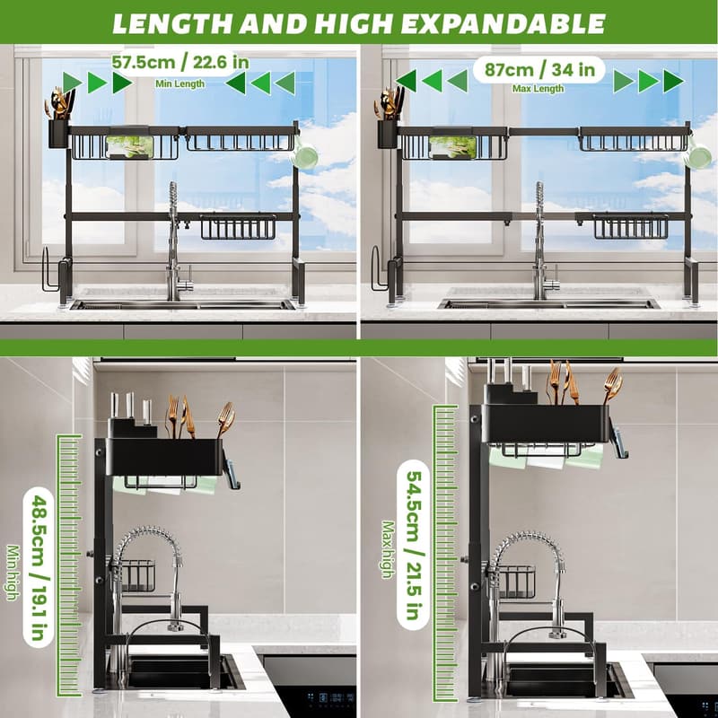 Expandable 2-Tier Over-Sink Dish Drying Rack