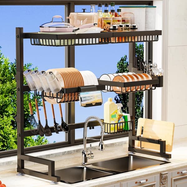 Expandable 2-Tier Dish Drying Rack for Kitchen Sink