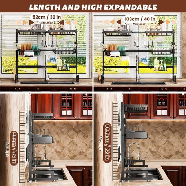 Expandable 2-Tier Dish Drying Rack for Kitchen Sink