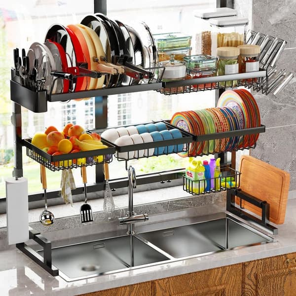 Expandable Over Sink Dish Drying Rack - Large Snap-On Organizer
