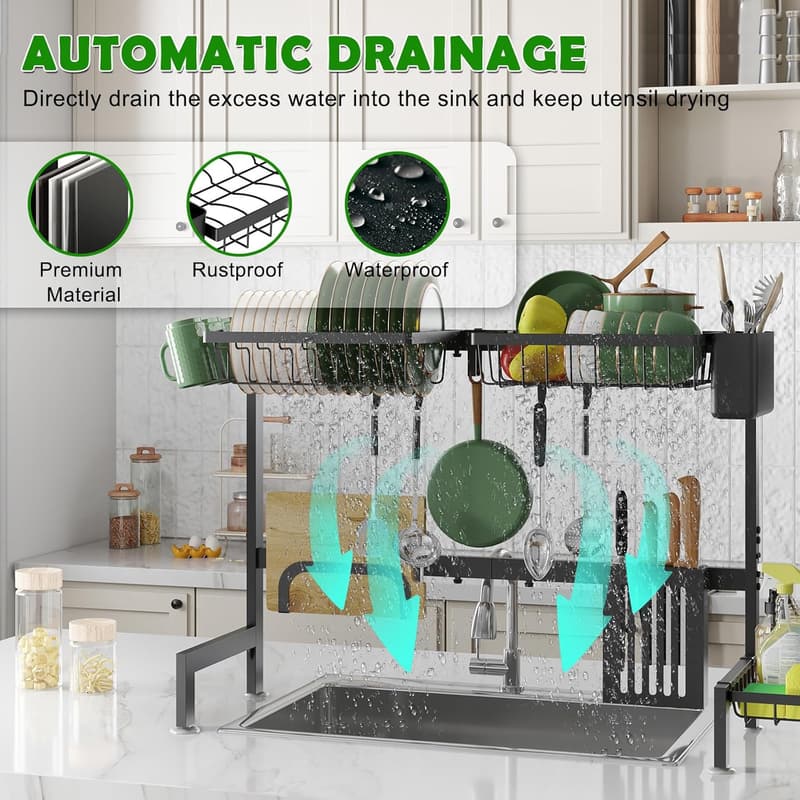 Adjustable Stainless Steel Over-Sink Dish Drying Rack