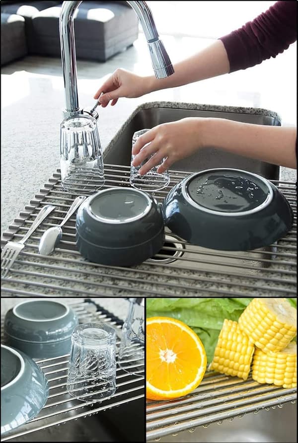 Foldable Stainless Steel Roll-Up Drying Rack for Kitchen Sink