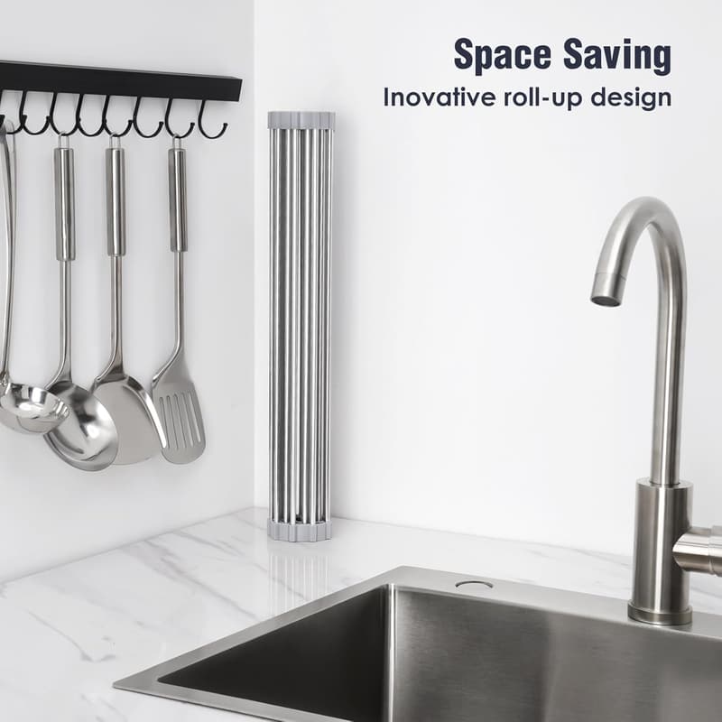 Foldable Stainless Steel Roll-Up Drying Rack for Kitchen Sink