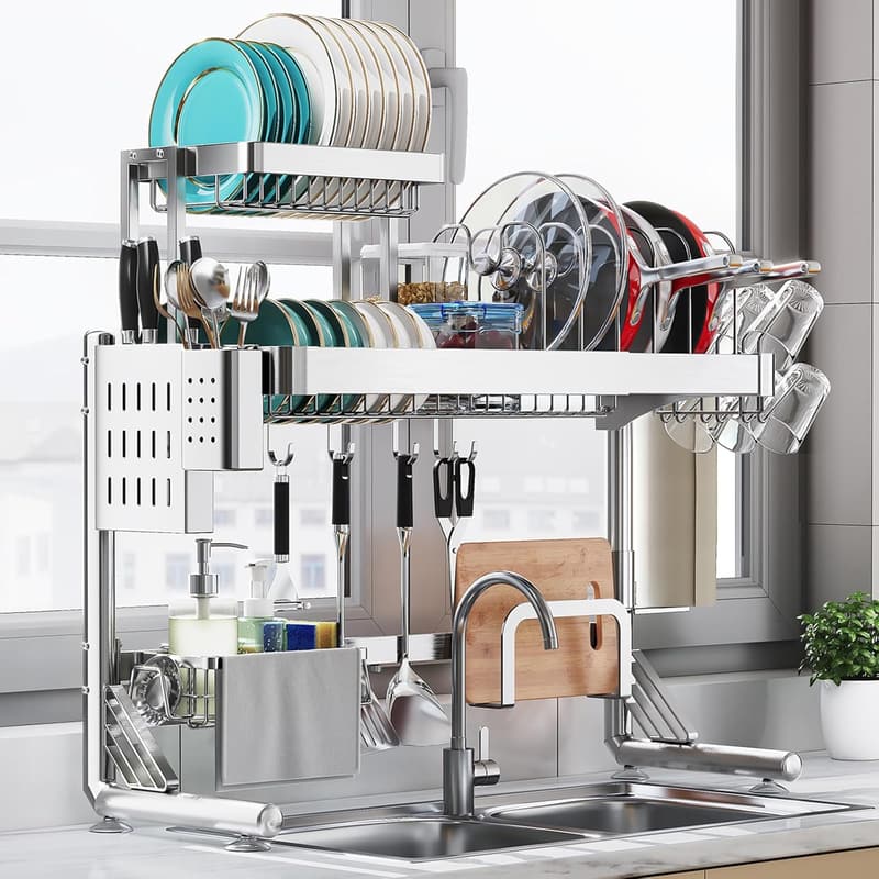 Adjustable 2.5-Tier 304 Stainless Steel Dish Drying Rack