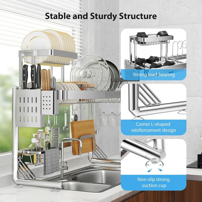 Adjustable 2.5-Tier 304 Stainless Steel Dish Drying Rack