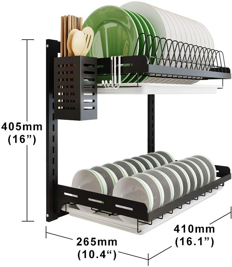 Over Sink Dish Rack – 2-Tier Adjustable Stainless Steel Organizer